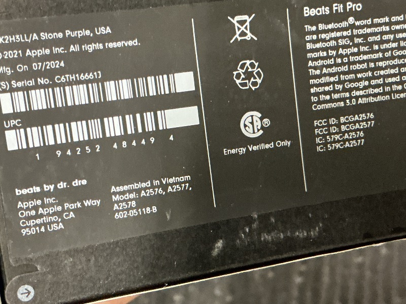 Photo 1 of Beats Fit Pro (1st Gen) - True Wireless Noise Cancelling Earbuds - Active Noise Cancelling - Sweat Resistant Earphones, Compatible with Apple & Android, Class 1 Bluetooth® - Stone Purple
