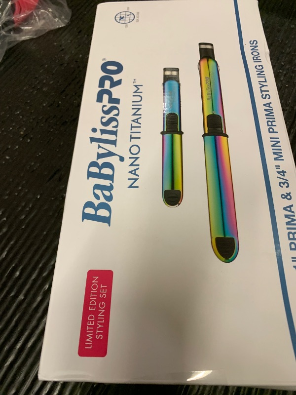 Photo 1 of BaBylissPRO Nano Titanium Limited Edition 3/4" & 1" Prima Stainless Steel Styling Iron Prepack