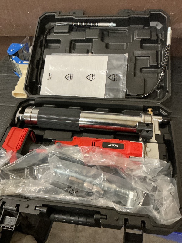 Photo 1 of Ecarke Cordless Grease Gun Compatible with Milwaukee 18V Battery, 12000PSI Max Electric Grease Gun, Dual Pistol & in-Line Grip, Works with Bulk & Cartridge Grease, 39" Hose & 4 Couplers (Tool Only)