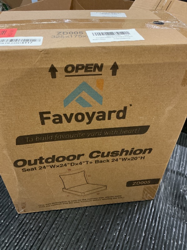 Photo 1 of Favoyard Outdoor Seat Cushion Set 24 x 24 Inch Waterproof & Fade Resistant Patio Furniture Cushions with Removable Cover Deep Seat & Back Cushion with Tie Straps for Chair Sofa Couch