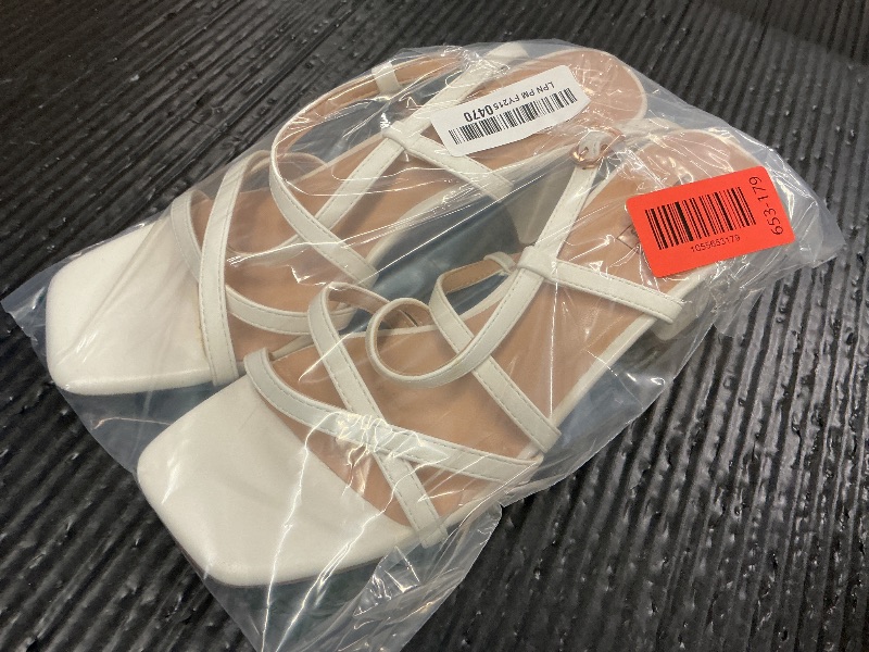 Photo 1 of IDIFU White Strappy Chunky Block Square Toe Heels Wedding Prom Bride Bridal Dress Shoes for Women Trendy Dressy Cute Casual Sandals Slingback Low Short Heels(White Pu, 9)