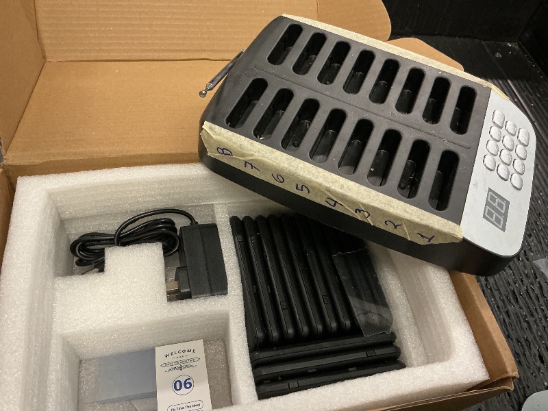 Photo 1 of 16-Buzzer Restaurant Pager System, Wireless Calling System with LCD Screen, Waterproof Queue Waiting Pagers for Hospital Church Food Truck, 984ft-1640ft Indoor Range, Vibrate Flash Beep