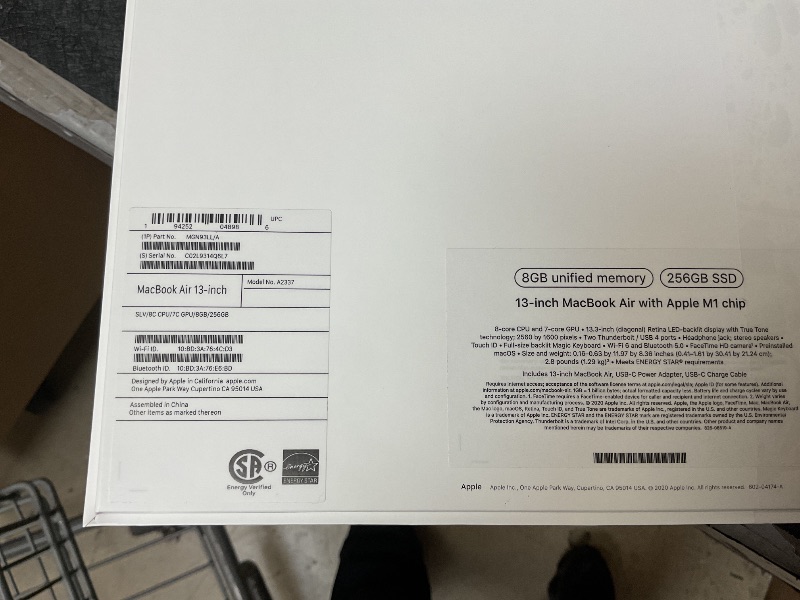 Photo 1 of 2020 Apple MacBook Air Laptop: Apple M1 Chip, 13” Retina Display, 8GB RAM, 256GB SSD Storage, Backlit Keyboard, FaceTime HD Camera, Touch ID. Works with iPhone/iPad; Silver