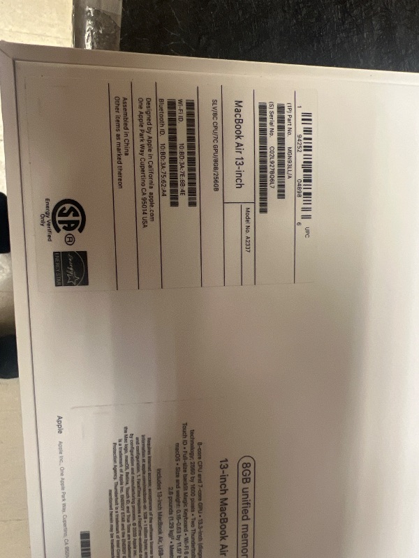 Photo 1 of 2020 Apple MacBook Air Laptop: Apple M1 Chip, 13” Retina Display, 8GB RAM, 256GB SSD Storage, Backlit Keyboard, FaceTime HD Camera, Touch ID. Works with iPhone/iPad; Silver
