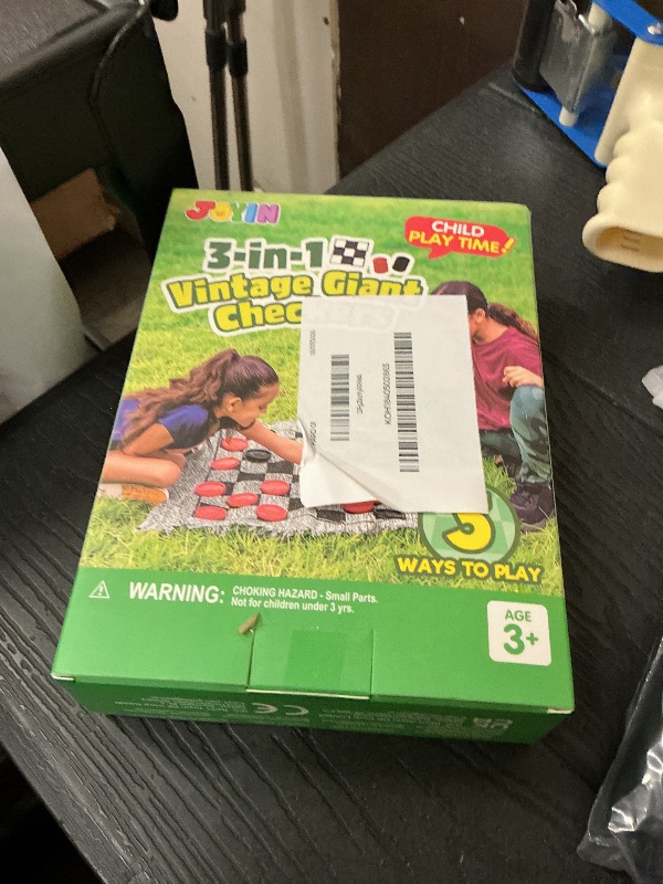 Photo 1 of 3-in-1 Vintage Giant Checkers, Tic, Tac, Toe, with Reversible Mat, 24 Chips, Family Board Game, Lawn Game, BBQ Party Favor, Indoor and Outdoor Activity for Kids and Adults