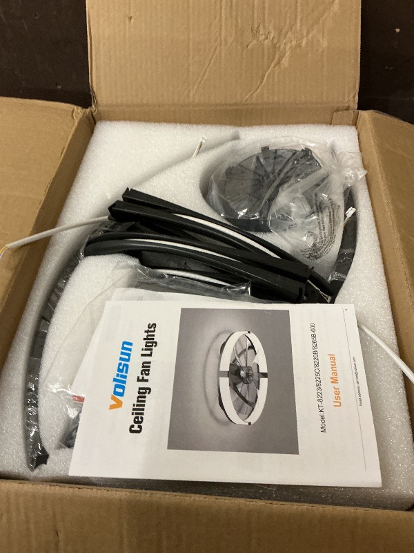 Photo 1 of VOLISUN Low Profile Ceiling Fans with Lights and Remote, 23.6in Flush Mount Ceiling Fans with Light, 3000K-6500K Dimmable Fandelier Ceiling Fan, Black Bladeless Ceiling Fan for Bedroom