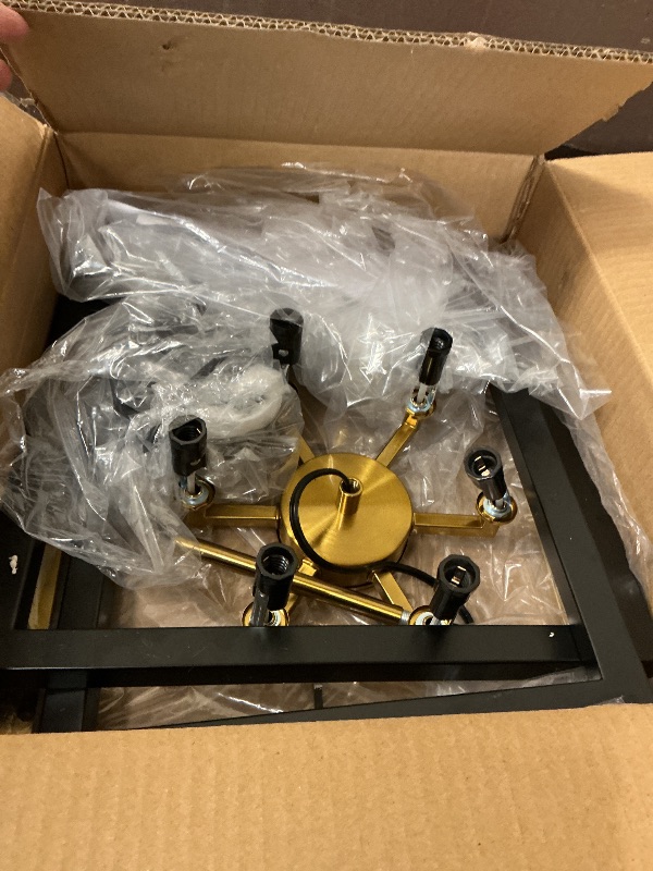 Photo 1 of SJCCDSGS Small Black and Gold Chandelier- 6 Lights Geometric Pendant Light Fixture, Modern Industrial Chandeliers Hanging Lights for Entryway Dining Room Living Room Kitchen Island Hallway Foyer