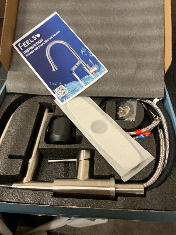 Photo 1 of FEELSO Kitchen Faucets, Upgraded Filter Water Kitchen Faucet with Pull Down Sprayer, Brushed Nickel Stainless Steel High Arc 1 Or 3 Hole Kitchen Sink Faucet for Remove Lead, Chlorine, Bad Taste & Odor