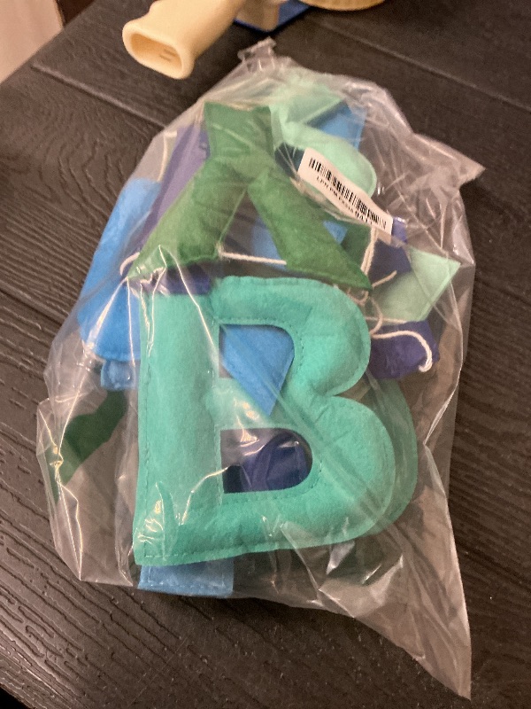 Photo 1 of 2 PCS Pre-Strung 3D Felt Happy Birthday Banner - Reusable Blue and Green Happy birthday Decorations Sign,Handmade Wool Felt Ball Garland, Pom Pom Garland, Party Decor, Photo Prop