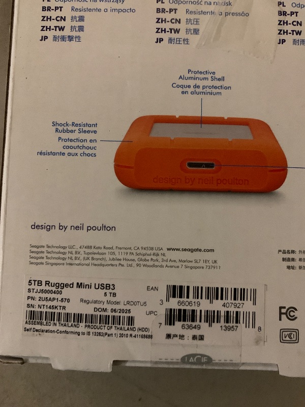 Photo 1 of LaCie Rugged 5TB Portable External HDD - USB 3.0/2.0 Compatible, Shock/Dust/Rain Resistant for Mac & PC, Orange, Grey