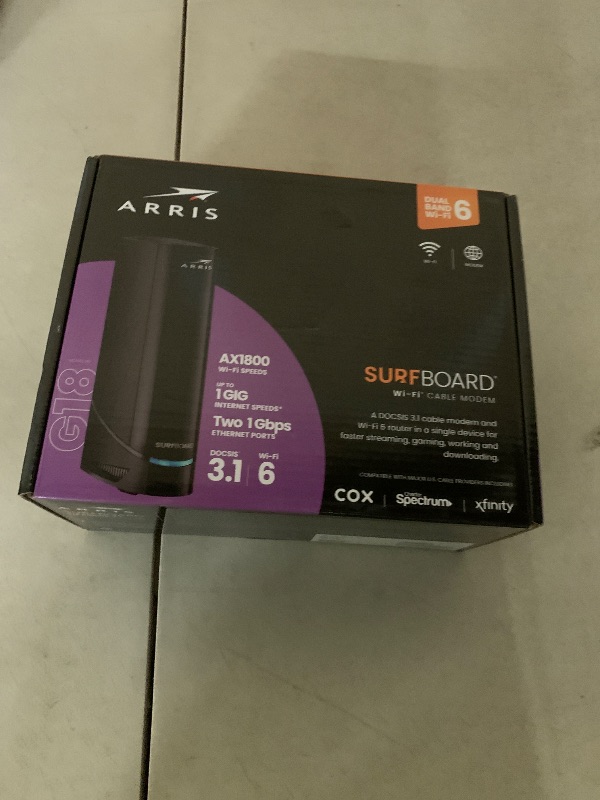 Photo 1 of Arris (G18) - Cable Modem Router Combo - Fast DOCSIS 3.1 Multi-Gigabit WiFi 6 (AX1800), Approved for Comcast Xfinity, Cox, Spectrum & More
