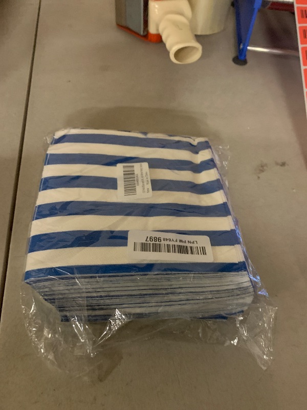 Photo 1 of 100 Pack Blue and White Stripes Napkins Stripe Cocktail Beverage Napkins WhiteBlue Striped Dessert Napkins for Bridal Baby Shower Wedding Holiday Birthday Blue and White Party Decor