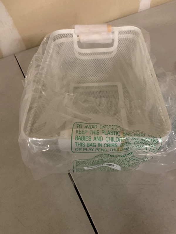 Photo 1 of 2Pack Metal Mesh Steel Basket with Bamboo Handle - Wire Metal Basket for Kitchen Organization, 12" Wide Food Organizer Bin, Perfect for Organizing Bulk Pantry (WHITE)