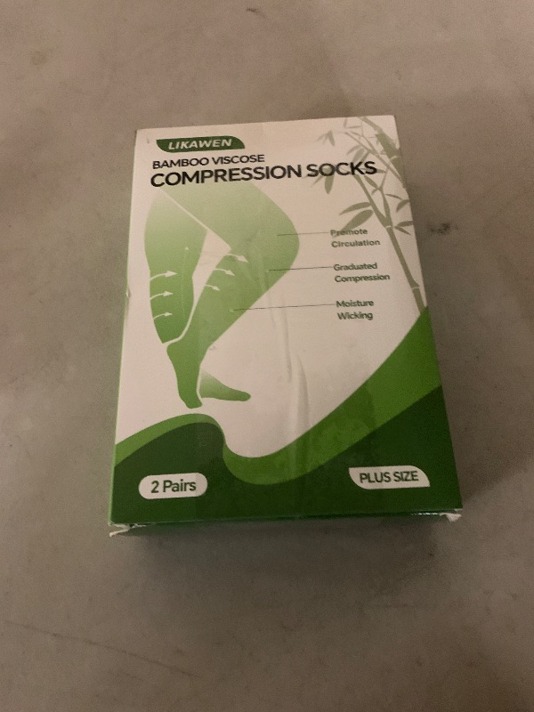 Photo 1 of 2 Pairs Bamboo Plus Size Compression Socks Wide Calf for Women and Men 15-20 mmHg Knee High Support Stockings for Circulation, Swelling, Travel, Nurses, Pregnacy