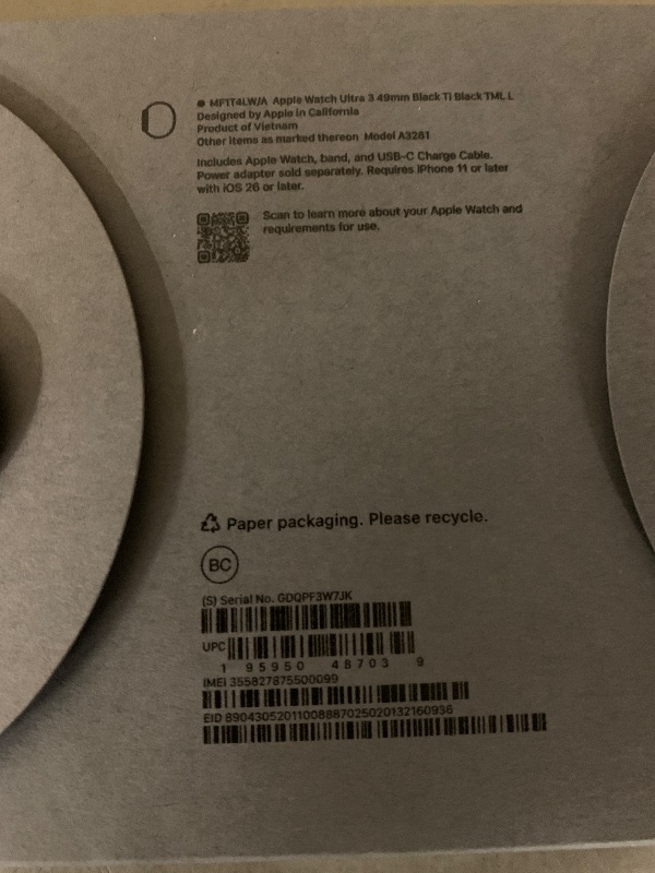 Photo 1 of Apple Watch Ultra 3 [GPS + Cellular 49mm] Running & Multisport Smartwatch w/Rugged Titanium Case w/Black Titanium Milanese Loop - L. Satellite Communications, Advanced Health & Fitness Tracking