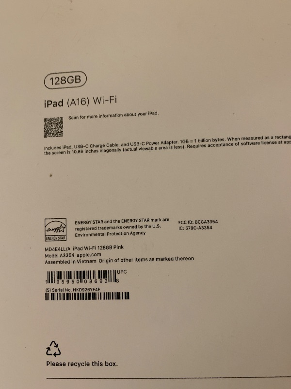 Photo 1 of Apple iPad 11-inch: A16 chip, 11-inch Model, Liquid Retina Display, 128GB, Wi-Fi 6, 12MP Front/12MP Back Camera, Touch ID, All-Day Battery Life — Pink