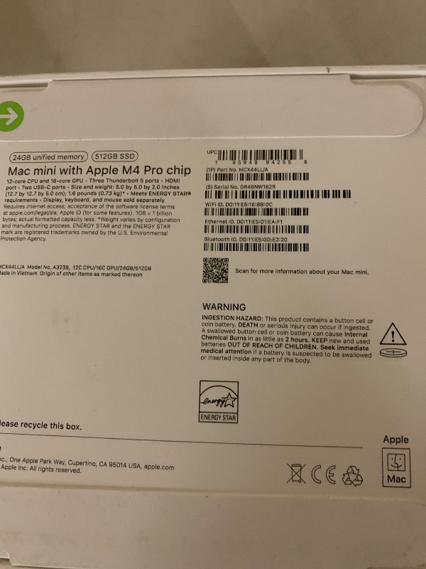 Photo 1 of Apple 2024 Mac mini Desktop Computer with M4 Pro chip with 12?core CPU and 16?core GPU: Built for Apple Intelligence, 24GB Unified Memory, 512GB SSD Storage, Gigabit Ethernet. Works with iPhone/iPad