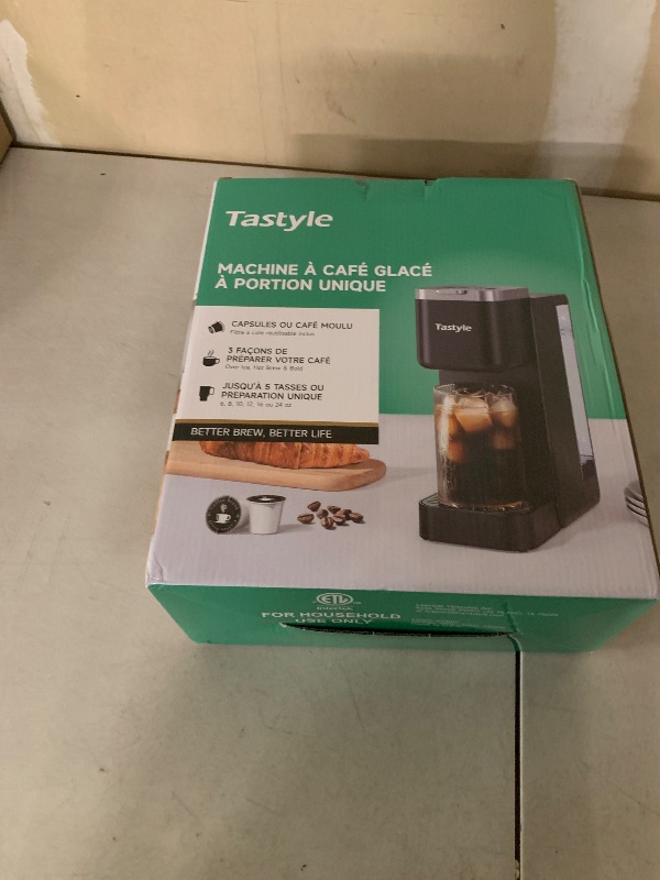 Photo 1 of Tastyle Single Serve Coffee Maker, Iced and Hot Coffee Machine for K Cup & Grounds, Compact Design, 40oz Removable Water Reservoir, 6 to 24 Oz Brew Sizes, Fits 7.3" Travel Mug, Black
