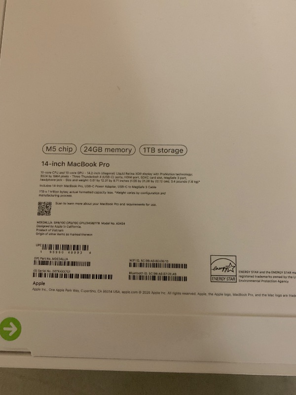 Photo 1 of Apple 2025 MacBook Pro Laptop with Apple M5 chip with 10?core CPU and 10?core GPU: Built for AI, 14.2-inch Liquid Retina XDR Display, 24GB Unified Memory, 1TB SSD Storage; Space Black