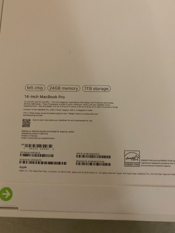 Photo 1 of Apple 2025 MacBook Pro Laptop with Apple M5 chip with 10?core CPU and 10?core GPU: Built for AI, 14.2-inch Liquid Retina XDR Display, 24GB Unified Memory, 1TB SSD Storage; Space Black