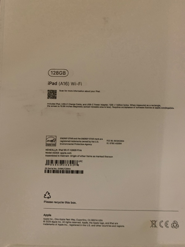 Photo 1 of Apple iPad 11-inch: A16 chip, 11-inch Model, Liquid Retina Display, 128GB, Wi-Fi 6, 12MP Front/12MP Back Camera, Touch ID, All-Day Battery Life — Pink