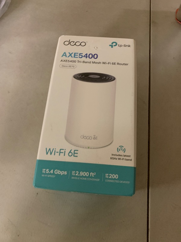 Photo 1 of TP-Link Deco XE75 AXE5400 Tri-Band WiFi 6E Mesh System - Covers up to 2900 Sq.Ft, Replaces WiFi Router and Extender, AI-Driven Mesh, New 6GHz Band, 1-Pack