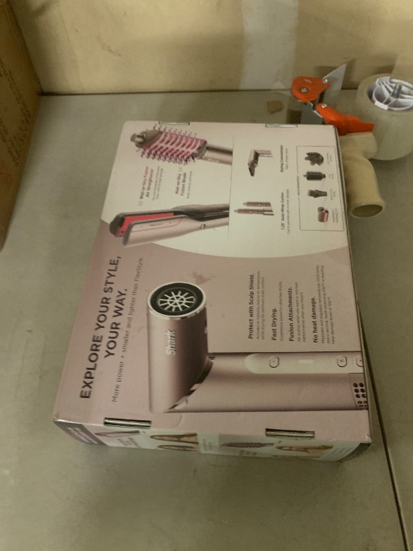 Photo 1 of Shark FlexFusion Hair Straightener & Powerful Hair Dryer with Fusion Hair Brush, Ceramic Air Styler with Auto-Wrap Curlers & Concentrator, Ceramic Plates, Cosmic Blush HD641S