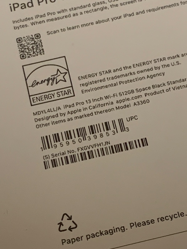 Photo 1 of Apple iPad Pro 13-inch (M5): Ultra Retina XDR Display, 512GB, Landscape 12MP Front Camera/12MP Back Camera, LiDAR Scanner, Wi-Fi 7 with Apple N1, Face ID, All-Day Battery Life — Space Black