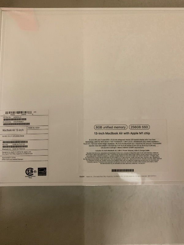 Photo 1 of 2020 Apple MacBook Air Laptop: Apple M1 Chip, 13” Retina Display, 8GB RAM, 256GB SSD Storage, Backlit Keyboard, FaceTime HD Camera, Touch ID. Works with iPhone/iPad; Silver
