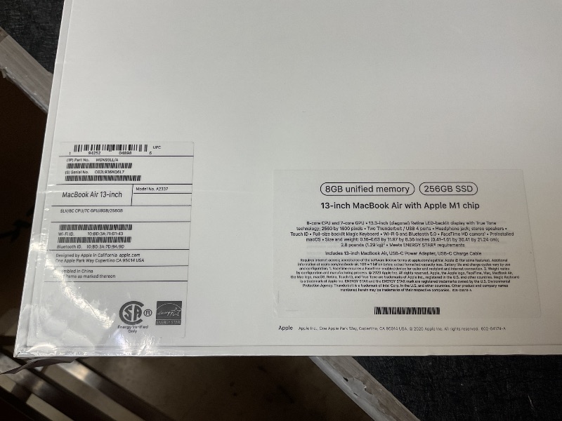 Photo 1 of FACTORY SEALED SEE PICTURES,,,,,,,,,,,,,,,2020 Apple MacBook Air Laptop: Apple M1 Chip, 13” Retina Display, 8GB RAM, 256GB SSD Storage, Backlit Keyboard, FaceTime HD Camera, Touch ID. Works with iPhone/iPad; Silver