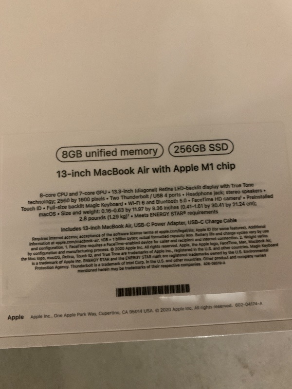 Photo 1 of FACTORY SEALED SEE PICTURES,,,,,,,,,,,,,,,2020 Apple MacBook Air Laptop: Apple M1 Chip, 13” Retina Display, 8GB RAM, 256GB SSD Storage, Backlit Keyboard, FaceTime HD Camera, Touch ID. Works with iPhone/iPad; Silver
