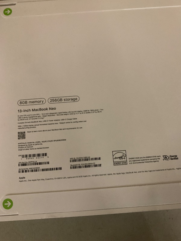 Photo 1 of Apple 2026 MacBook Neo 13-inch Laptop with A18 Pro chip: Built for AI and Apple Intelligence, Liquid Retina Display, 8GB Unified Memory, 256GB SSD Storage, 1080p FaceTime HD Camera; Indigo