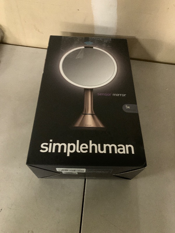 Photo 1 of simplehuman Sensor Mirror, Lighted Makeup Mirror with Magnification (5X), 8" Round Magnifying Vanity Mirror with Lights, Cordless, Rose Gold Stainless Steel