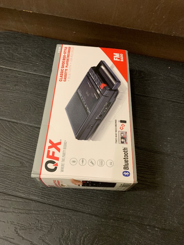 Photo 1 of QFX RETRO-39 Portable Shoebox Cassette Tape Recorder – USB to Cassette Recording, Built-in Microphone, 3.5" Bluetooth Speaker, FM Radio, MP3 Playback, Line-in/Out, AC/Battery Powered
