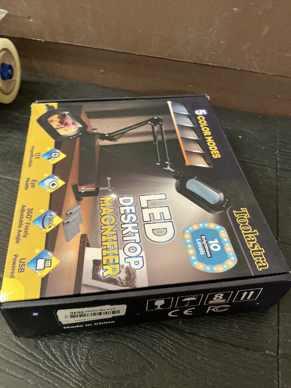 Photo 1 of 12X Square Magnifying Glass with Light and Stand with 144 LEDs Brightiness, 5 Color Modes Hands Free Lighted Magnifying Glass, 10 Dimmable Brightness Magnifying Desk Lamp for Close Work Craft Reading