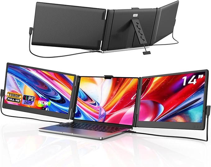 Photo 1 of Laptop Screen Extender, 14'' FHD 1080P IPS Portable Monitor for Laptop, Triple Screen Extender Monitor Plug-Play for Mac/Windows/Chrome, Fit 13”-17.3” Laptops