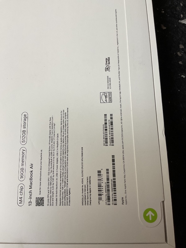 Photo 1 of Apple 2025 MacBook Air 13-inch Laptop with M4 chip: Built for Apple Intelligence, 13.6-inch Liquid Retina Display, 16GB Unified Memory, 512GB SSD Storage, 12MP Center Stage Camera, Touch ID; Silver