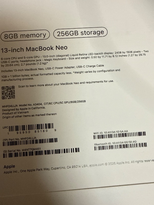 Photo 1 of Apple 2026 MacBook Neo 13-inch Laptop with A18 Pro chip: Built for AI and Apple Intelligence, Liquid Retina Display, 8GB Unified Memory, 256GB SSD Storage, 1080p FaceTime HD Camera; Citrus