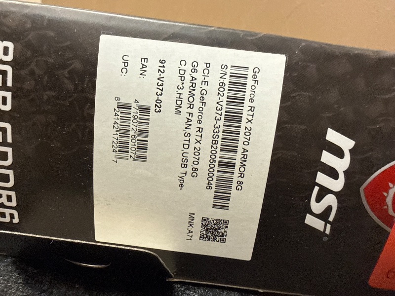 Photo 1 of MSI GAMING GeForce RTX 2070 8GB GDRR6 256-bit HDMI/DP/USB Ray Tracing Turing Architecture HDCP Graphics Card (RTX 2070 ARMOR 8G), 1620 MHz