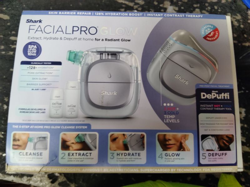 Photo 1 of Shark FacialPro Glow at-Home Hydro-Powered Facial System with DePuffi Hot & Cold Therapy – Professional Spa Skincare Device for Pore Cleansing, Hydration, & Radiant Glow, Blue, FH320