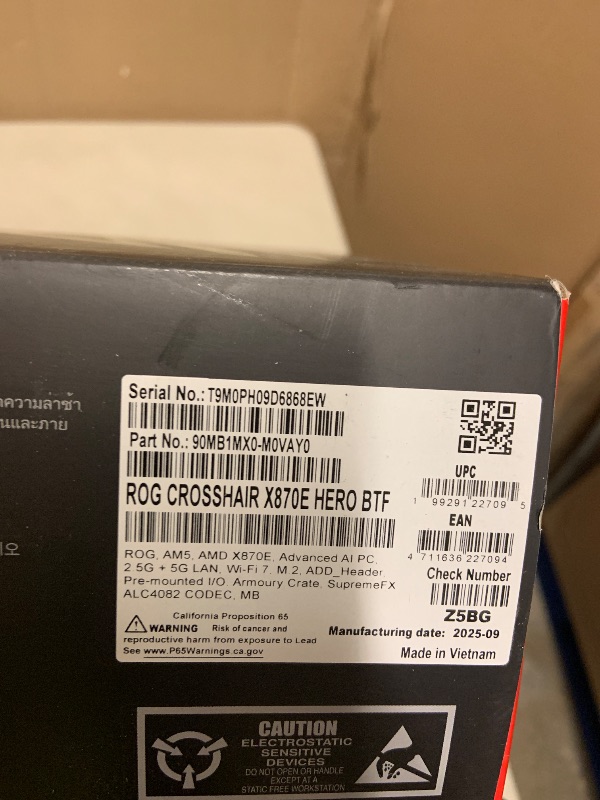 Photo 1 of ROG Crosshair X870E Hero BTF AMD AM4 Board with Hidden-Connector Design & high-Power GPU Slot for Clean Cable Management, 18+2+2 Power, DDR5, WiFi 7, 5X M.2, PCIe 5.0, USB4, Advanced AI PC Ready