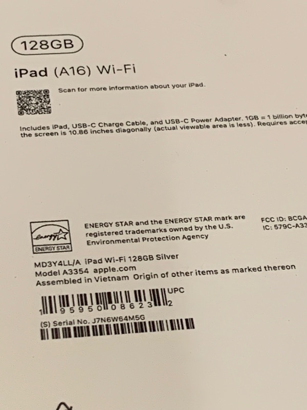 Photo 1 of Apple iPad 11-inch: A16 chip, 11-inch Model, Liquid Retina Display, 128GB, Wi-Fi 6, 12MP Front/12MP Back Camera, Touch ID, All-Day Battery Life — Silver