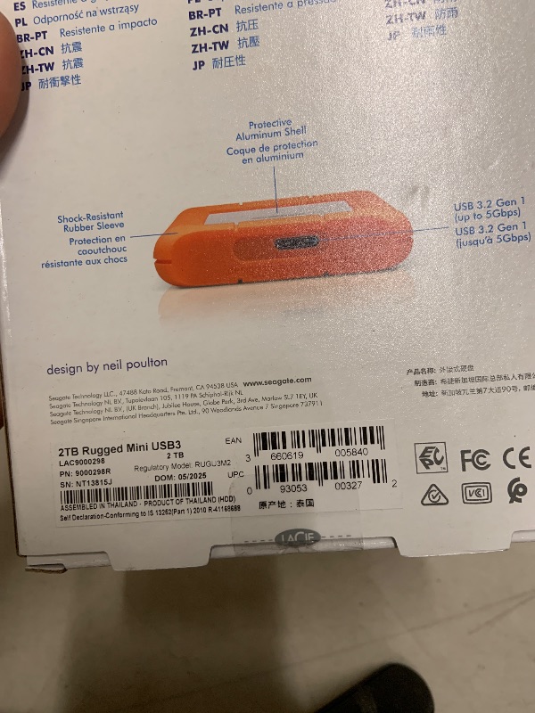 Photo 1 of LaCie Rugged Mini, 2TB, 2.5 inches, Portable External Hard Drive, External Storage, for PC and Mac, Shock, Drop and Pressure Resistant, Hard Drive, 2 Year Rescue Services (LAC9000298)