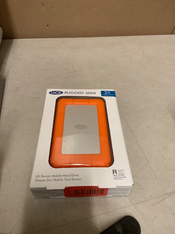 Photo 1 of LaCie Rugged Mini, 2TB, 2.5 inches, Portable External Hard Drive, External Storage, for PC and Mac, Shock, Drop and Pressure Resistant, Hard Drive, 2 Year Rescue Services (LAC9000298)
