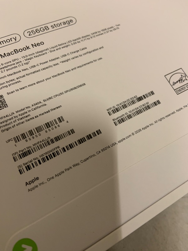 Photo 1 of Apple 2026 MacBook Neo 13-inch Laptop with A18 Pro chip: Built for AI and Apple Intelligence, Liquid Retina Display, 8GB Unified Memory, 256GB SSD Storage, 1080p FaceTime HD Camera; Silver