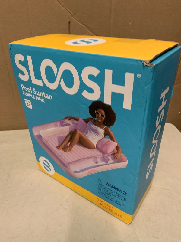 Photo 1 of SLOOSH Inflatable Tanning Pool Lounger Float, 70" x 46" Pool Floats Adult with Pillow, 4 in 1 Suntan Tub Raft Floatie,Sunbathing Bed Lounge for Water Blow Up Ball Pit Party Gifts, L-Purple Pink