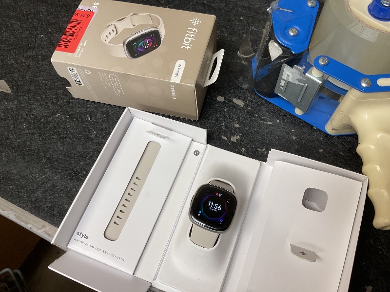 Photo 6 of Fitbit Sense 2 Advanced Health and Fitness Smartwatch with Tools to Manage Stress and Sleep, ECG App, SpO2, 24/7 Heart Rate and GPS, Lunar White/Platinum, One Size (S & L Bands Included)