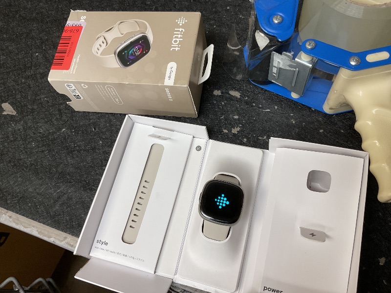 Photo 4 of Fitbit Sense 2 Advanced Health and Fitness Smartwatch with Tools to Manage Stress and Sleep, ECG App, SpO2, 24/7 Heart Rate and GPS, Lunar White/Platinum, One Size (S & L Bands Included)