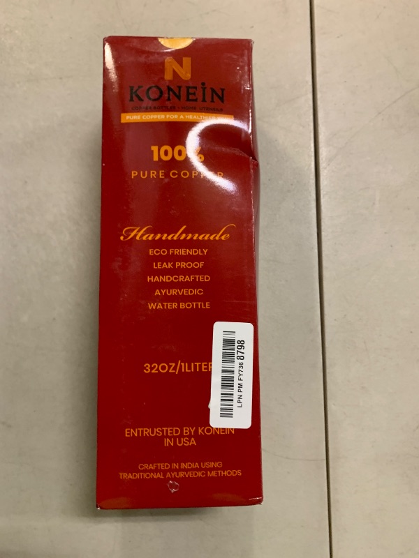 View 2 of KONEIN 100% Copper Water Bottle, Plain Classic Finish Design, (34 Oz/1000ml), Copper Bottle for Drinking water with Nature Health Benefits, Leak-Proof, Durable & Eco-friendly, Ayurvedic water Bottle