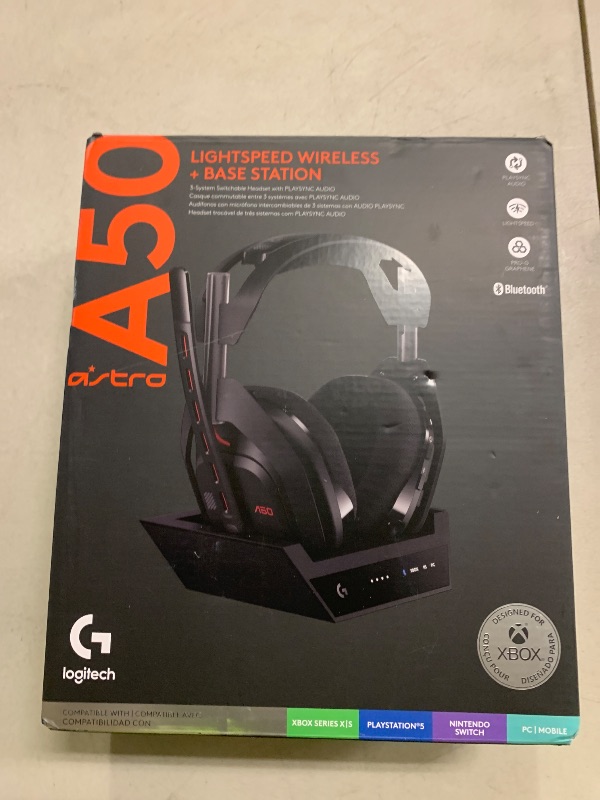 Photo 1 of Logitech G Astro A50 Multi-Platform Wireless Gaming Headset + Base Station for PS5/Xbox/PC: PLAYSYNC Audio Switcher, <16bit/48kHz (Console), <24bit/48kHz (PC), 24hr Battery, 2.4GHz & BT - Black